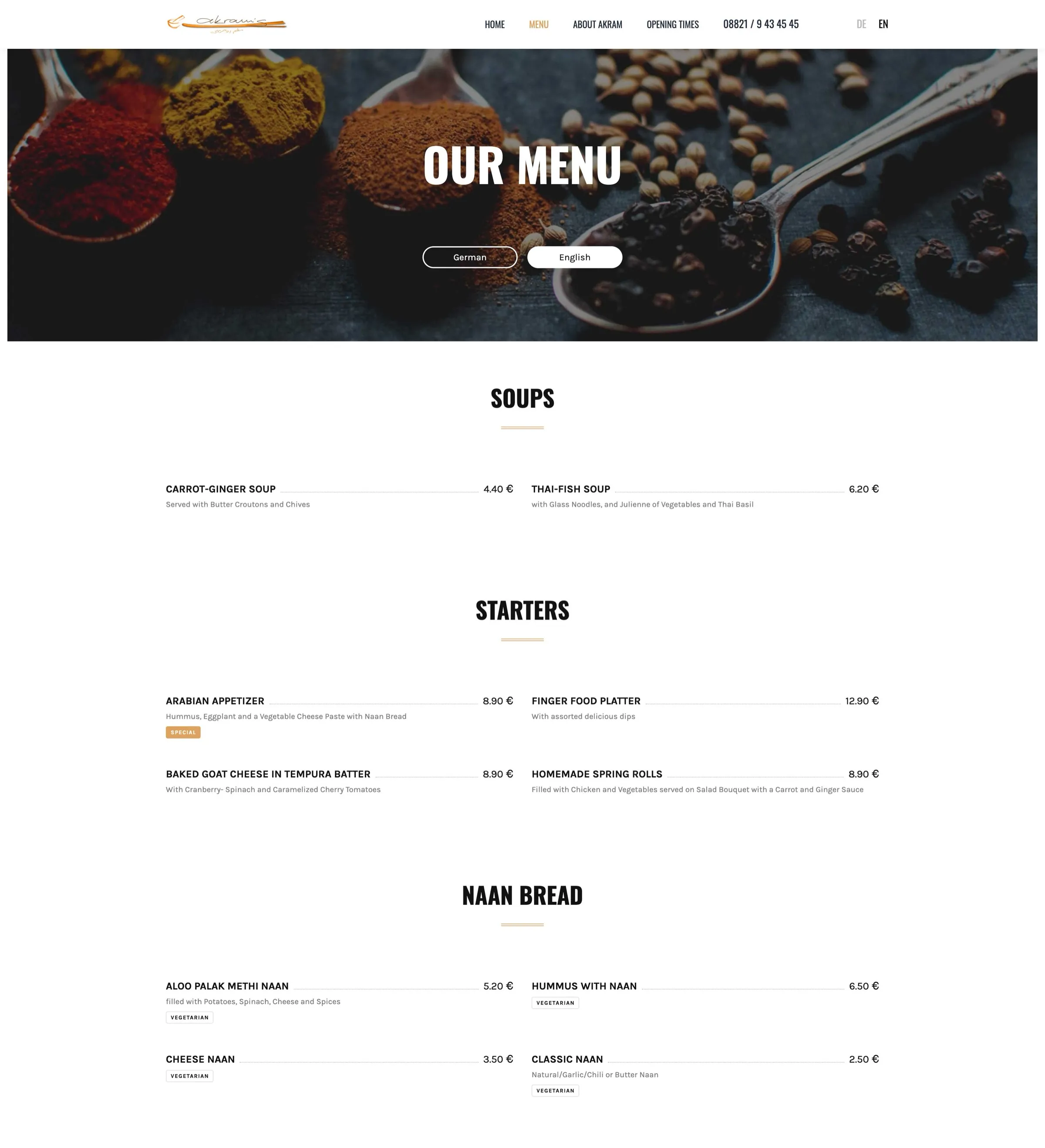 Akrams Menu CMS