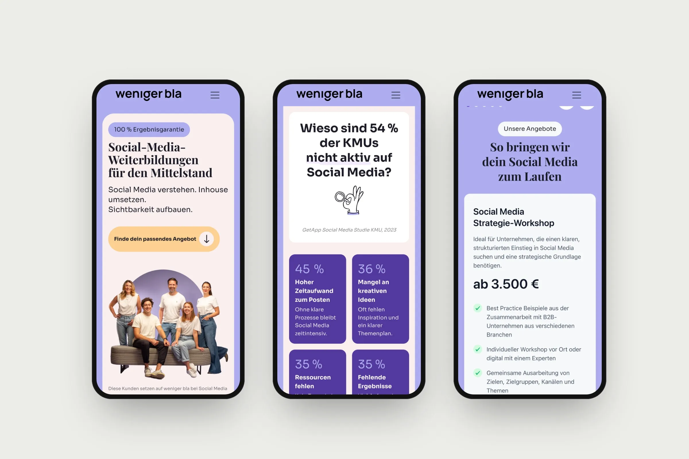 The weniger bla website on mobile