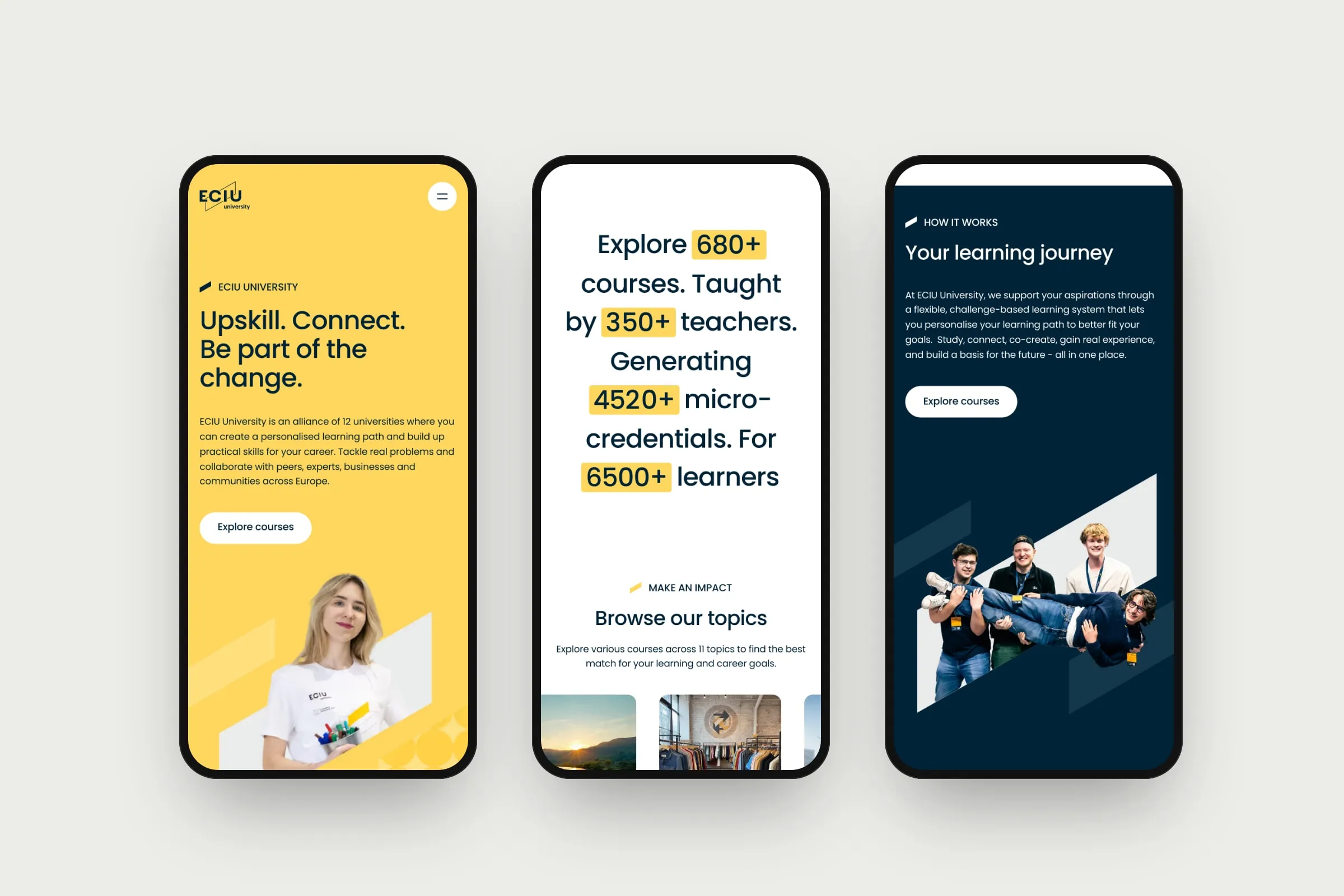 The ECIU University website on mobile